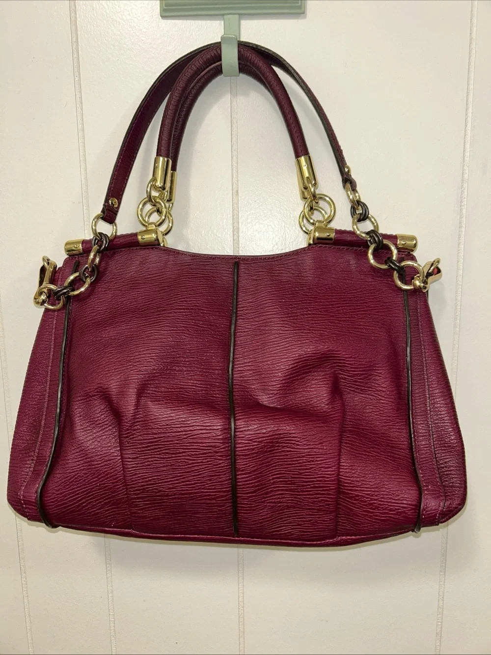 Coach Pebbled Leather Shoulder Bag in Berry with Gold Hardware